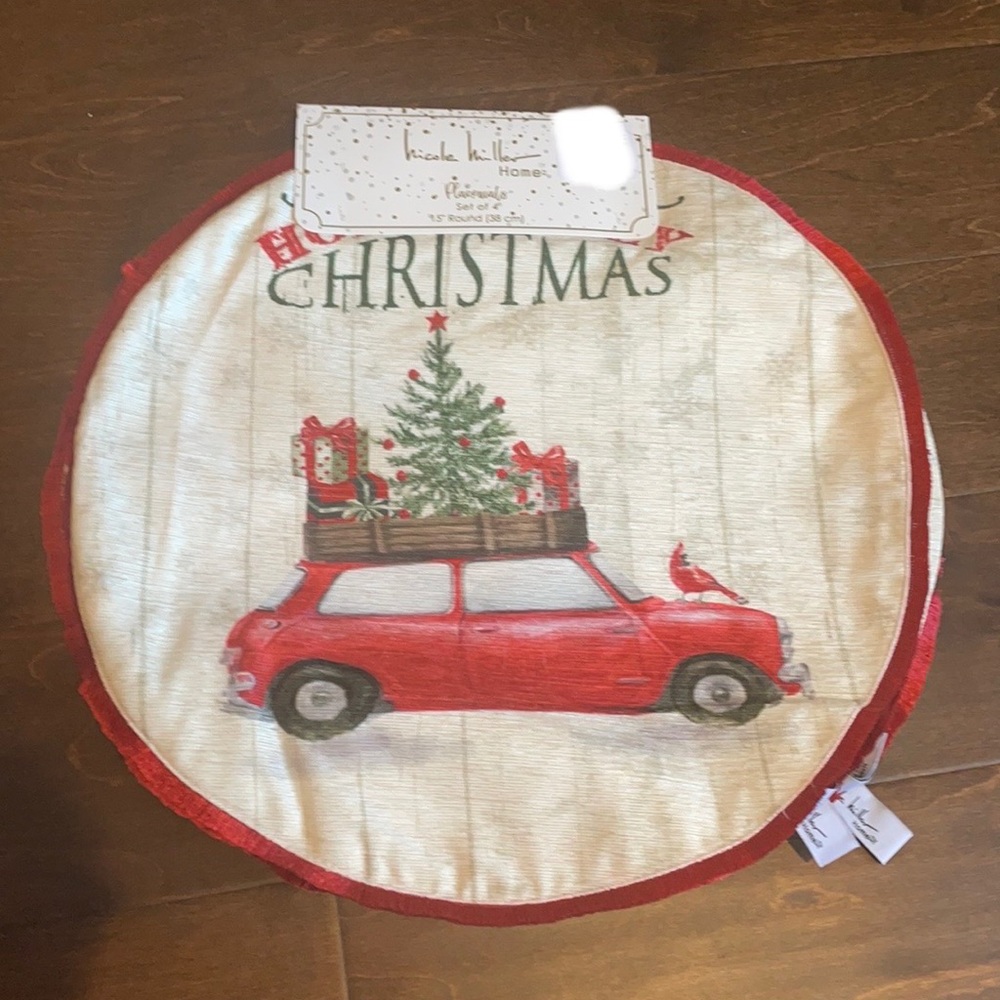 Nicole Miller Christmas Tree Placemats 4 Red Truck